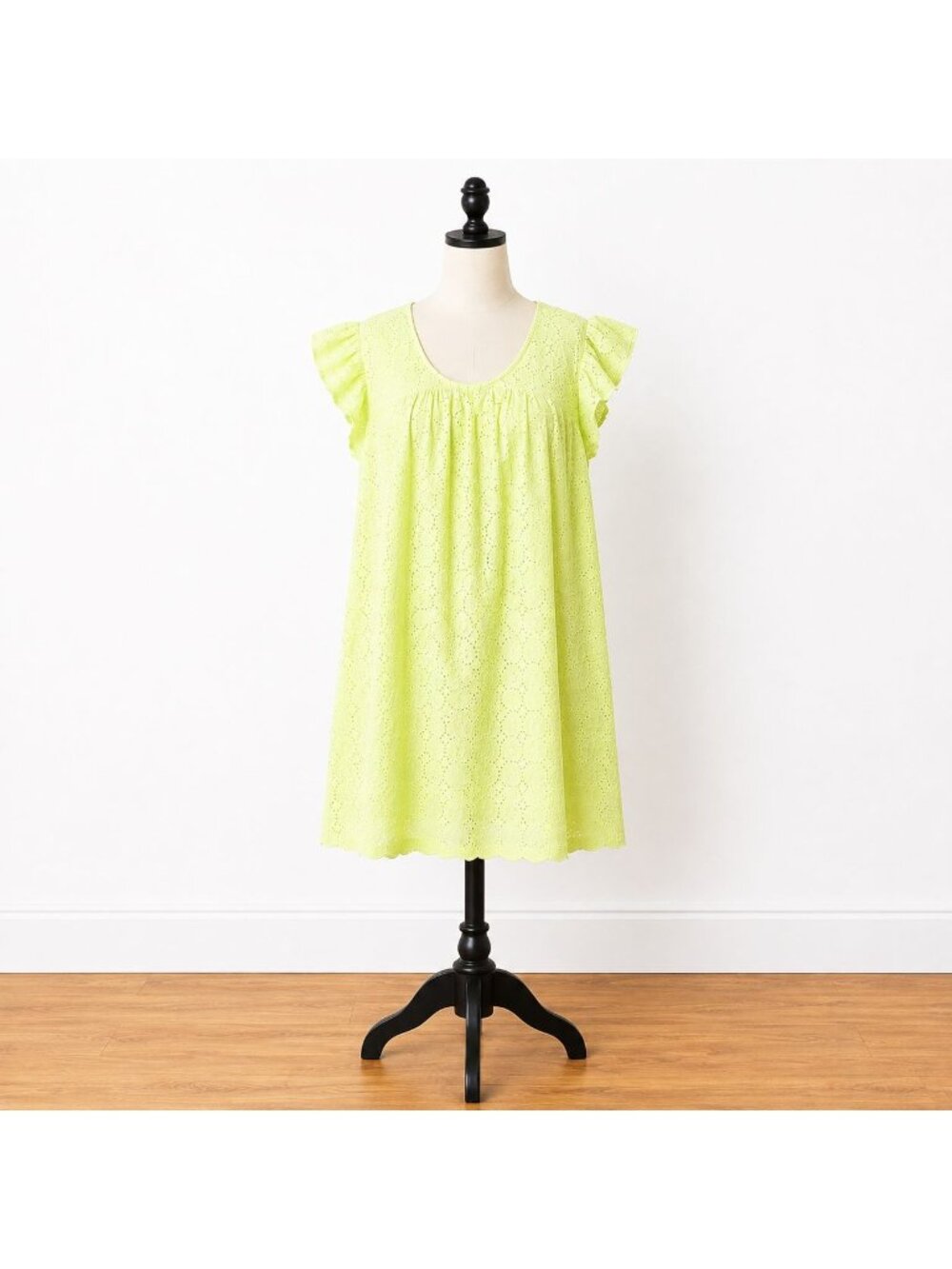 Haptics Neon Lime Green Eyelet Babydoll Dress 1X Flutter Sleeve Summer #313